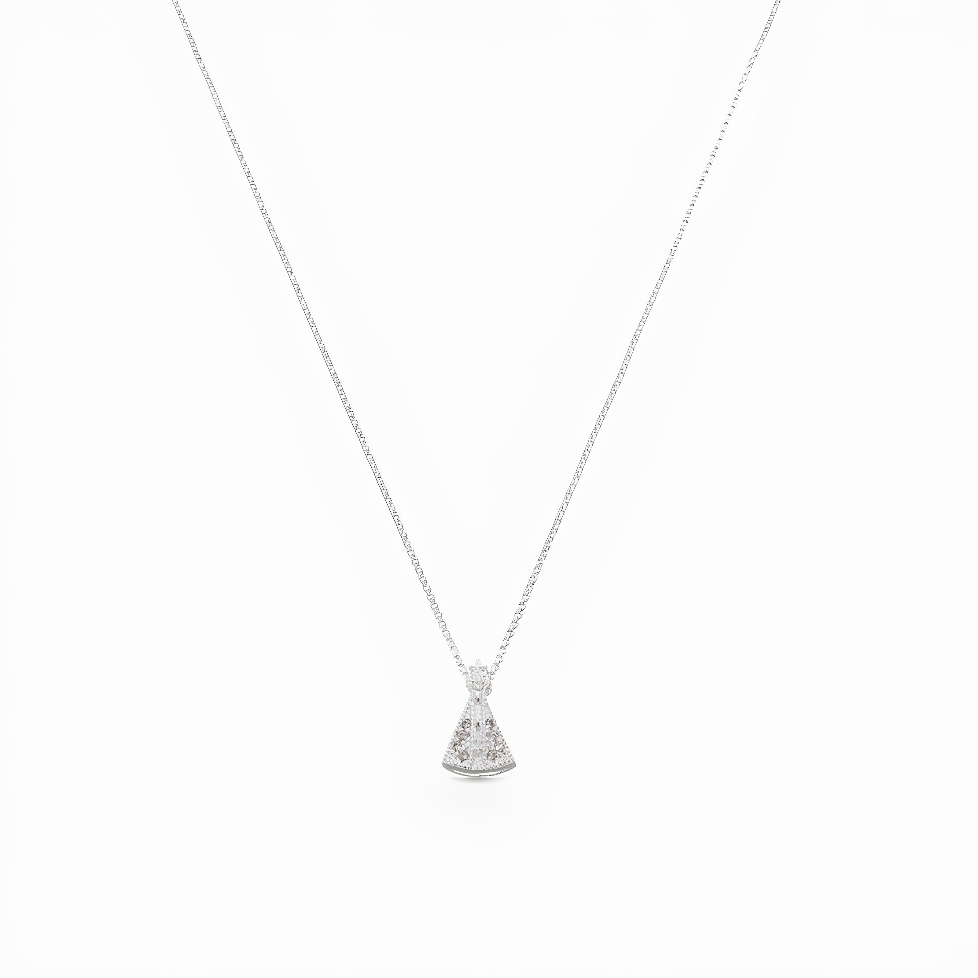 Colar de Prata 925 Nossa Senhora Aparecida Cravejada Mini