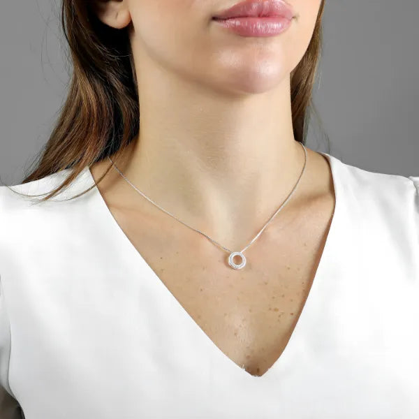 Colar de Prata 925 Circulo Cravejado Feminino